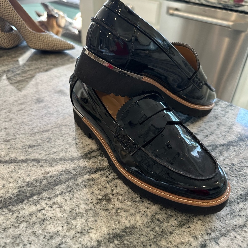 Franco Sarto Black Patent Leather Loafers